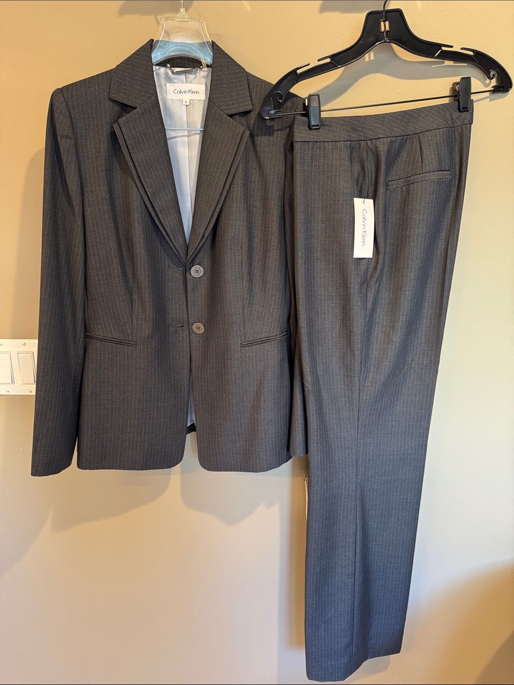 Calvin Klein Dark Gray Pinstripe Women's Two-Piece Suit